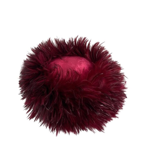 VTG 50s Women's Mushroom Feather Covered Hat Wine Velvet Brim Millinery